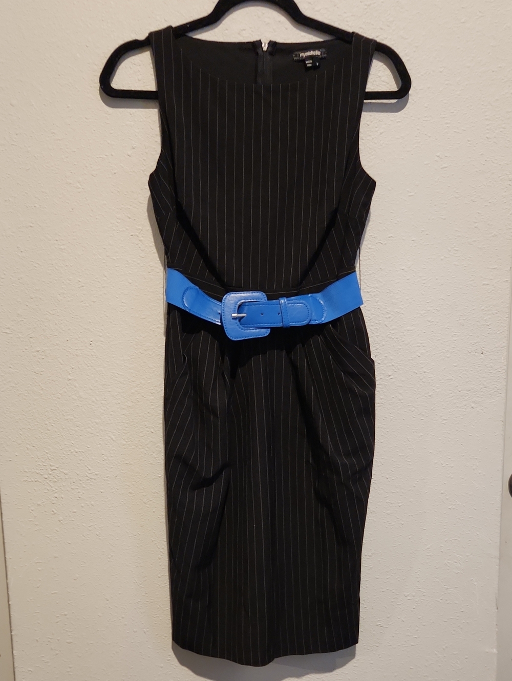 My Michelle Junior Size 3 Black Pinstripe Sheath Dress w/ Belt